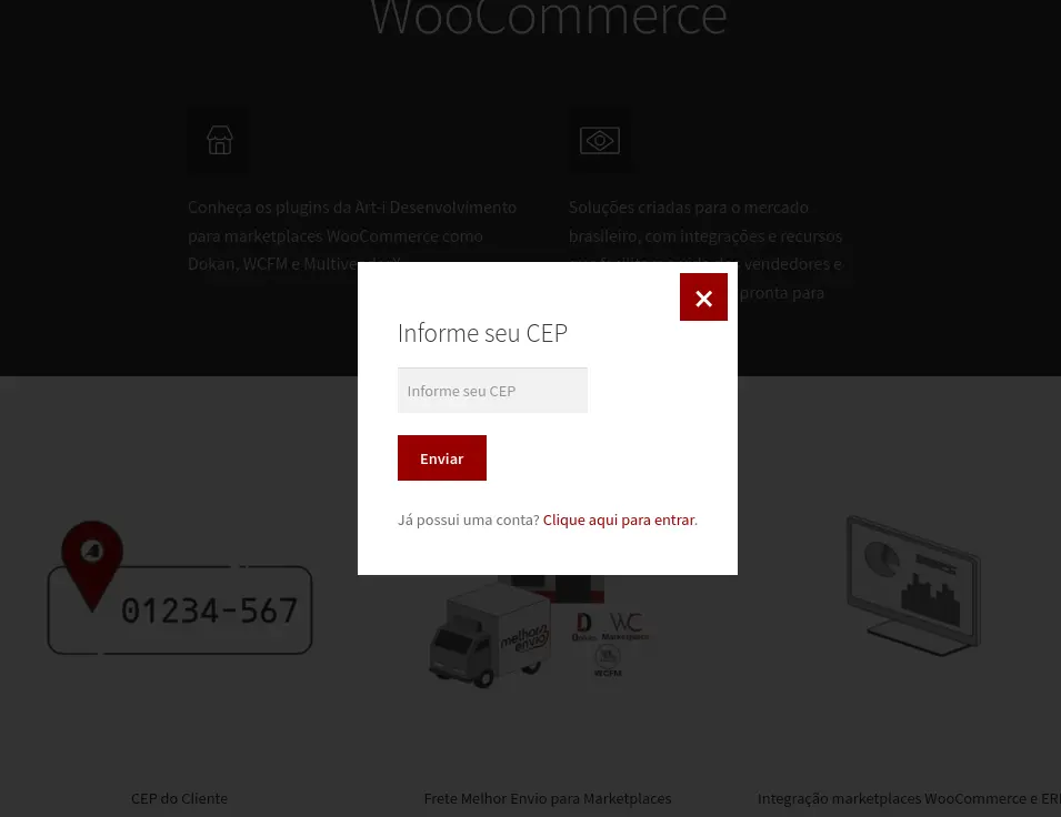 Pop-up de inserção de CEP